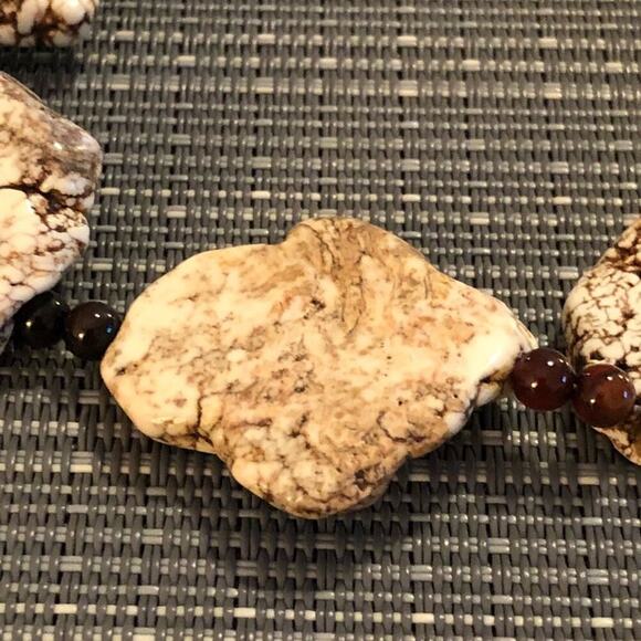 White Turquoise & Brown Jade Ankle Bracelet - Picture 6 of 8